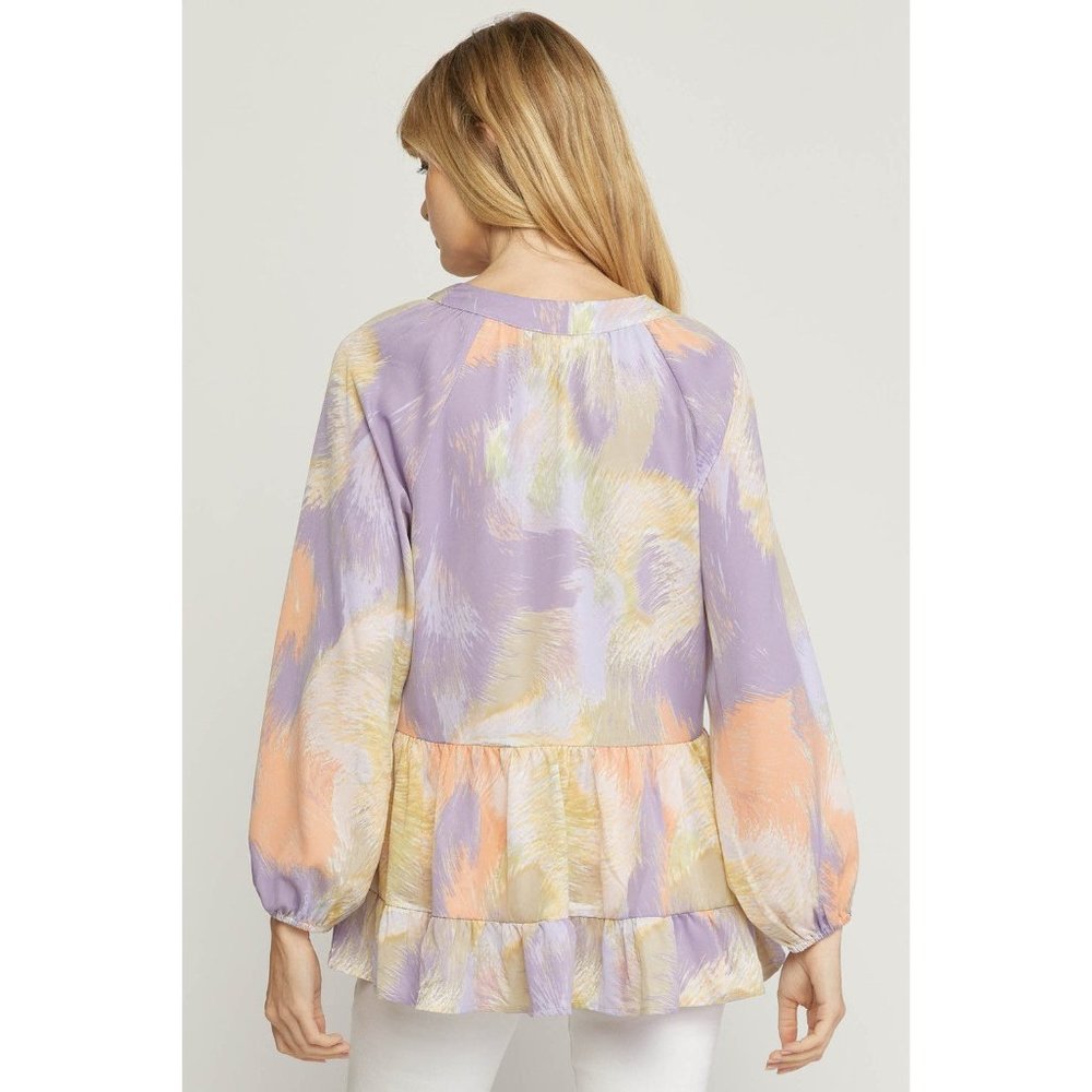 Entro V-Neck Tiered Top, Lavender - Picture 4 of 7